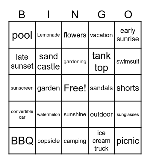 SUMMERTIME BINGO Card