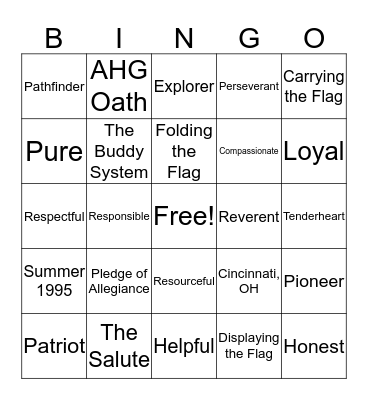 AHG Troop #NC1273 Bingo Card