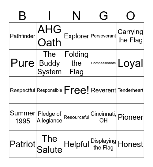 AHG Troop #NC1273 Bingo Card