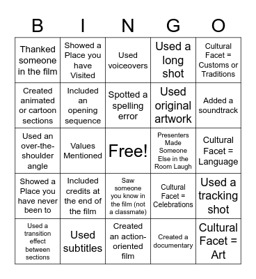 Culture & Lifestyle Bingo Card