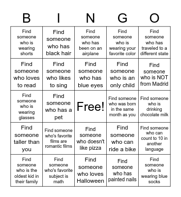 "Find Someone Who" BINGO Card