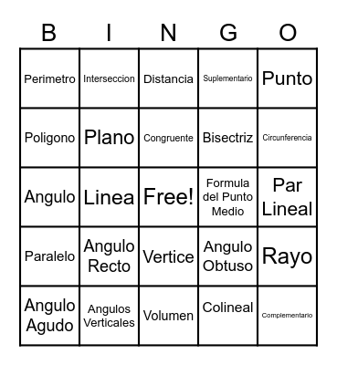 Tools of Geometry Bingo Card