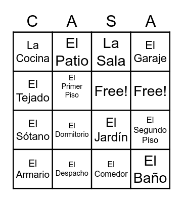 La Casa Bingo Card