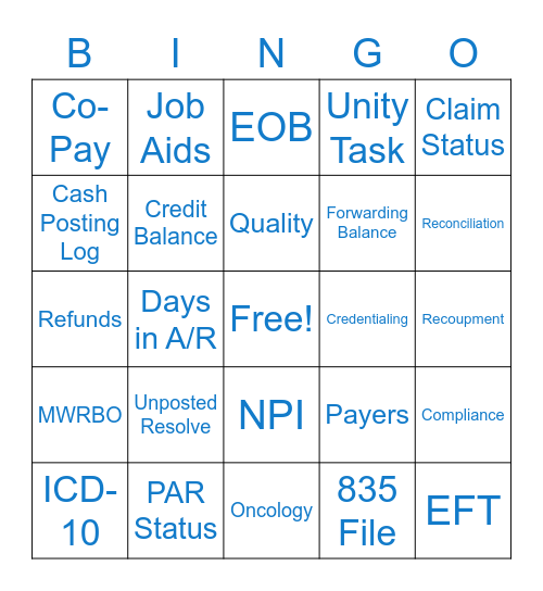 Revenue Cycle Bingo Card