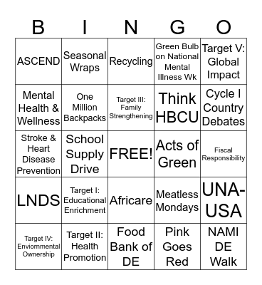 L.N.D.S. Program Bingo Card