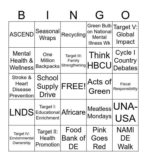 L.N.D.S. Program Bingo Card