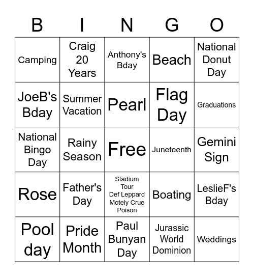 In this month of June Bingo Card