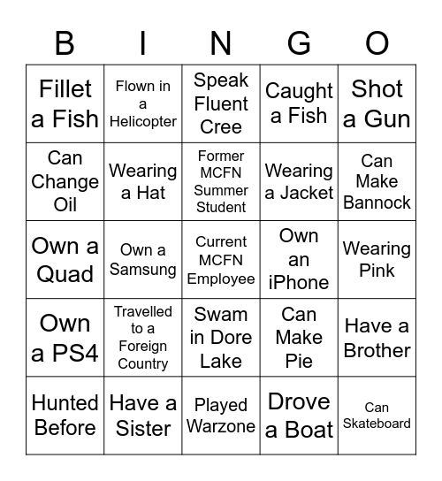 MCFN Fun Bingo Card