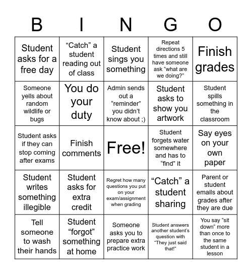 Untitled Bingo Card