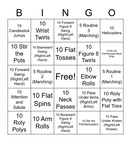 Impact Twirling Exam Practice Bingo Card