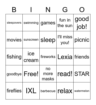 Get Ready for Summer Bingo Card