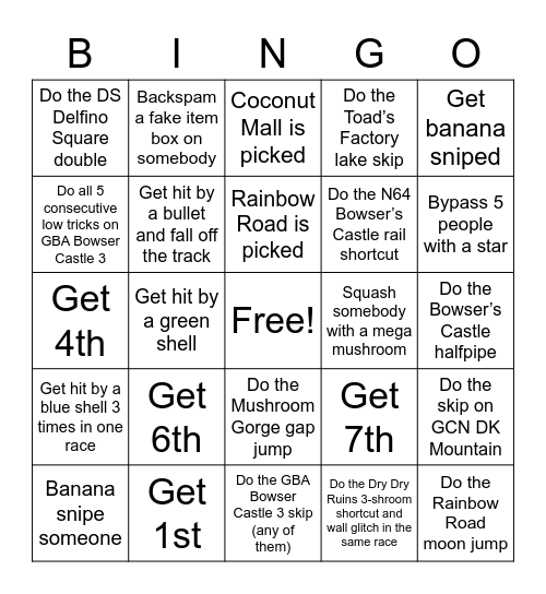 Mario Kart Wii Online Bingo Card