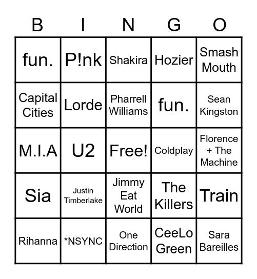 Music Bingo Card