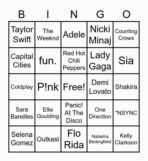 Music Bingo Card