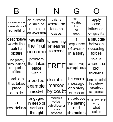 I Love English Bingo Card