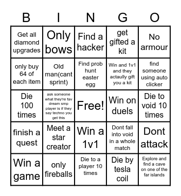 Bedwars Bingo Card