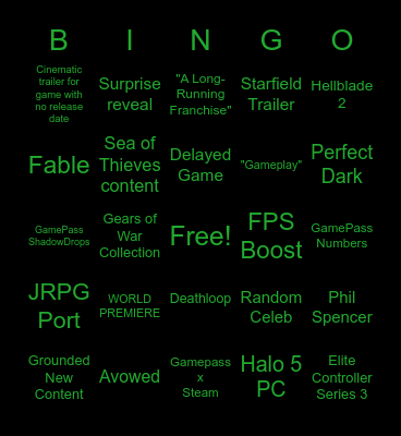 Xbox/Bethesda Conference Bingo Card