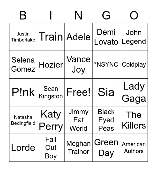 Music Bingo Card