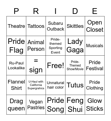 U-Haul Pride Bingo Card
