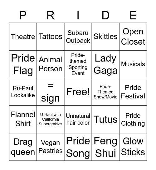 U-Haul Pride Bingo Card