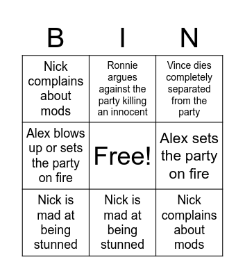 Divinity Bingo Card