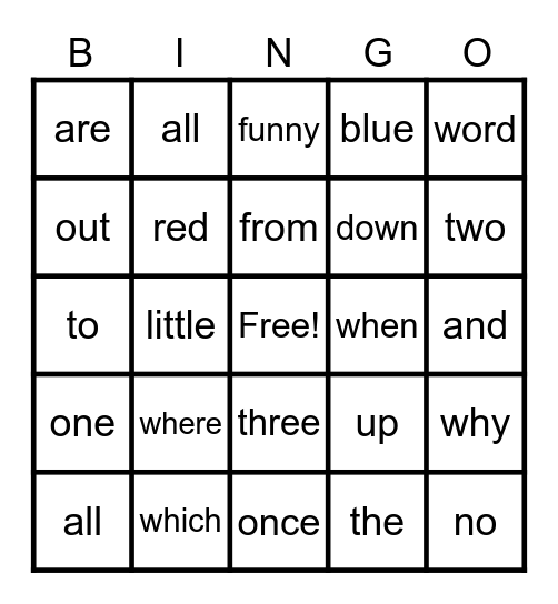 Tricky Word Bingo Card