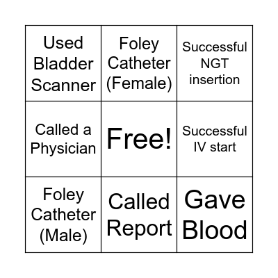 Nurse Resident BINGO Card