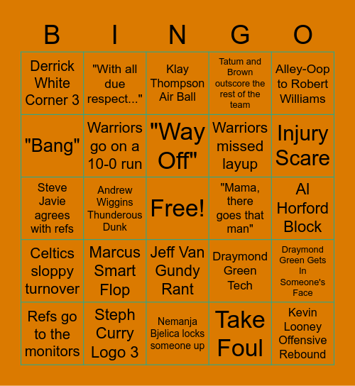 NBA Finals 2022 Bingo Card