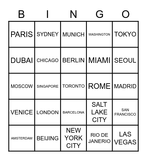 AROUND THE WORLD Bingo Card