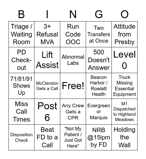 RCEMS Bingo Card