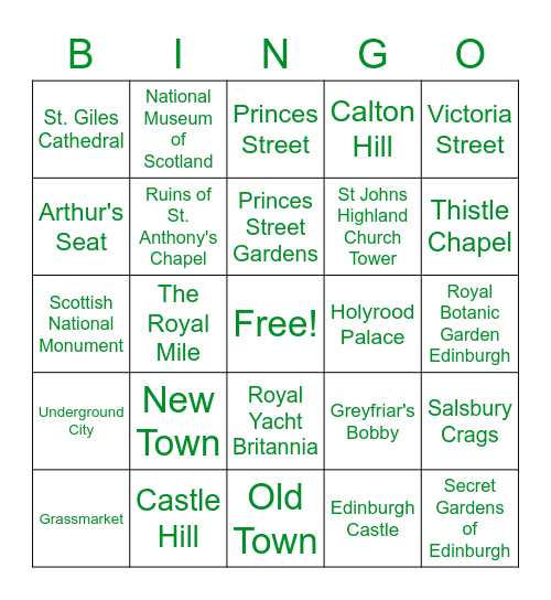 Edinburgh Bingo - Sites! Bingo Card