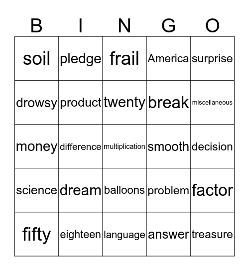 Spelling Unit List 4 Bingo Card