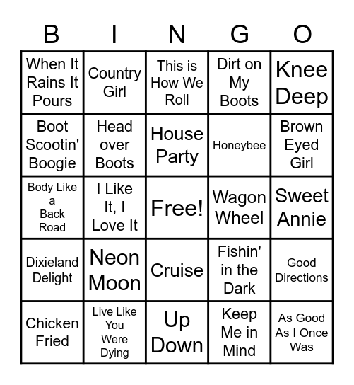 Country Bingo! Bingo Card