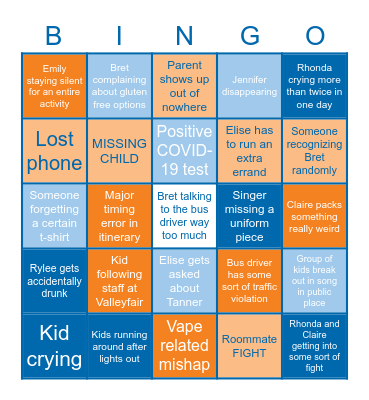 LSYC TOUR 2022 Bingo Card