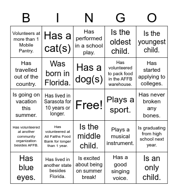 Get To Know You Bingo Card