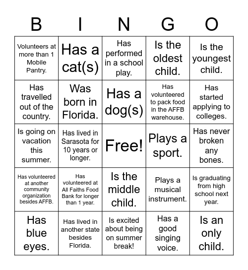 Get To Know You Bingo Card