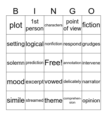 Vocabulary Bingo Card