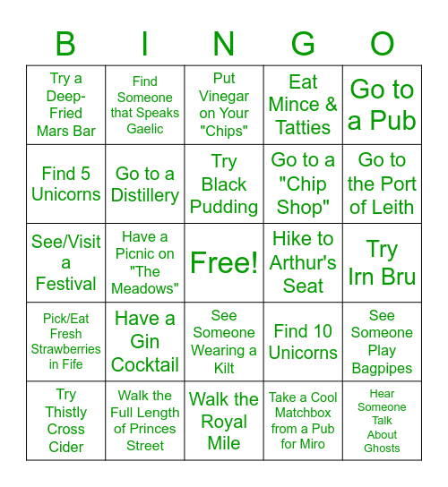 Edinburgh Bingo - Misc! Bingo Card