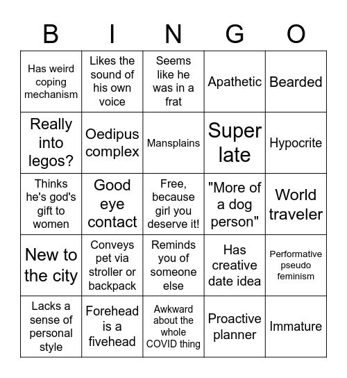 Dating Bingo - SECOND EDITION! Bingo Card