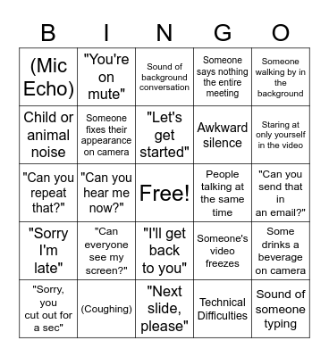 zoom call bingo Card