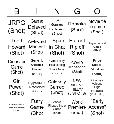 Fake E3 Bingo Card