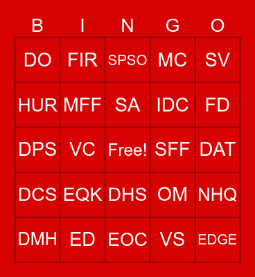 Red Cross Lingo Bingo Card