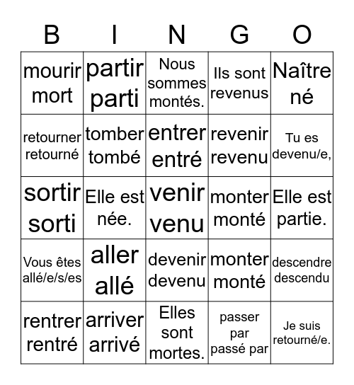 DRMRSVANDERTRAMPP verbs  Bingo Card