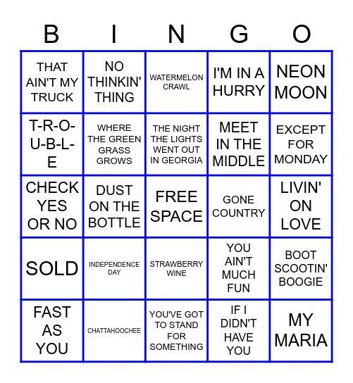 90'S COUNTRY Bingo Card