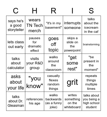 Dr. Wilson Bingo Card