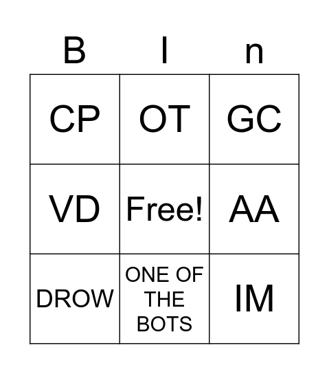 Leaving bingo. Bingo Card