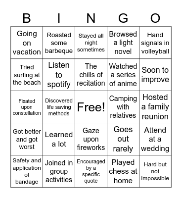My Daily Life as A Student Bingo Card