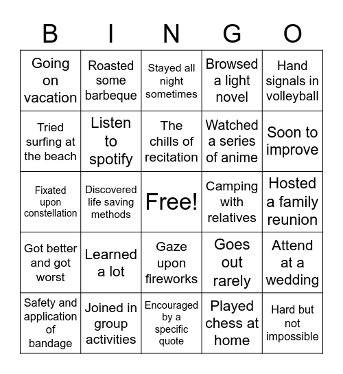 My Daily Life as A Student Bingo Card