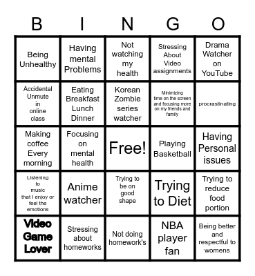 Quarantine Bingo Card