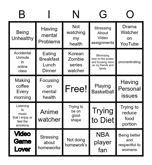 Quarantine Bingo Card